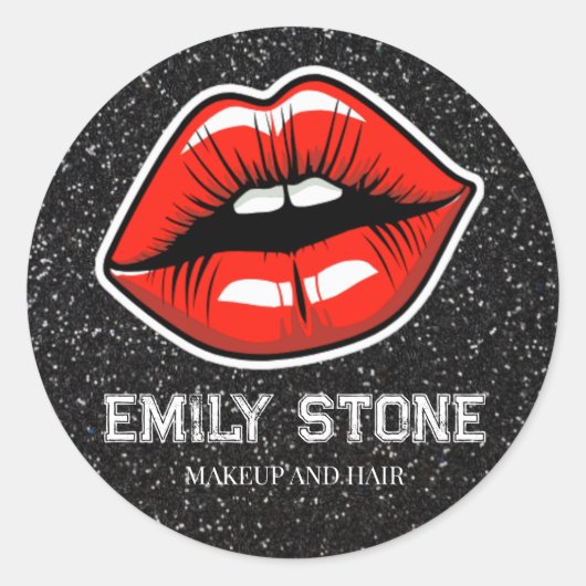 メイクアップアーティスト赤い唇とグリッター ラウンドシール (正面)