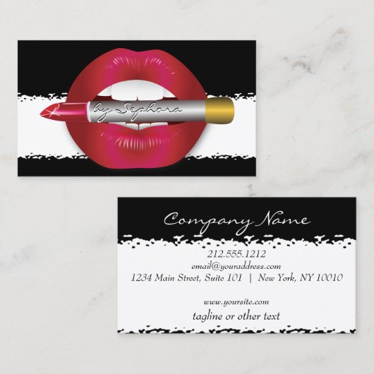 メイクアップアーティスト赤い唇の破れた紙の外観 名刺 (正面/裏面)