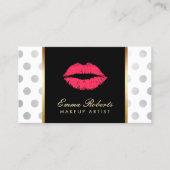 メイクアップアーティスト赤い唇モダンシルバードット 名刺 (正面)