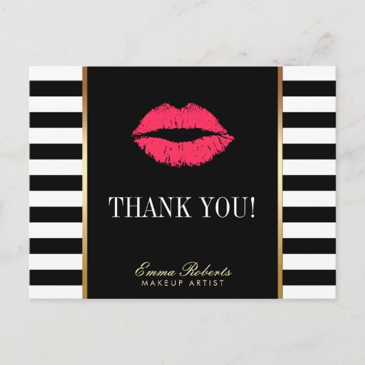 メイクアップアーティスト赤い唇モダンストライプさん感謝 ポストカード (正面)