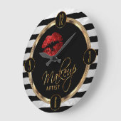 メイクアップアーティスト赤い唇(白いストライプ唇) ラージ壁時計 (傾斜)