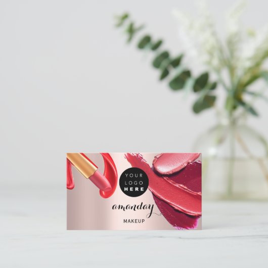 メイクアップアーティスト赤ピンクのリップスティック写真QRコード 名刺 (スタンド正面)