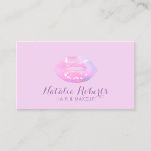 メイクアップアーティスト赤面グラデーションピンクリップ美しいサロン 名刺 (正面)