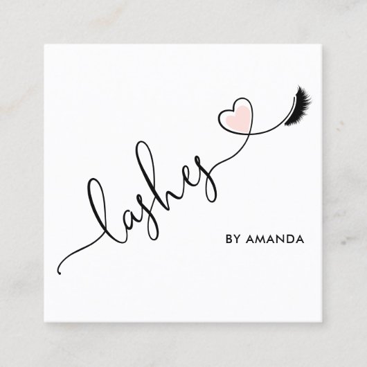 メイクアップアーティスト赤面ピンクアイズラッシュハート スクエア名刺 (正面)