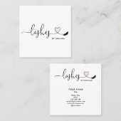 メイクアップアーティスト赤面ピンクアイズラッシュハート スクエア名刺 (正面/裏面)