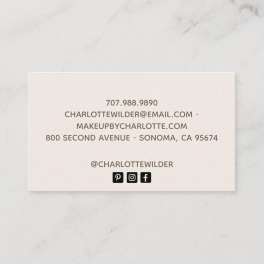 メイクアップアーティスト赤面ピンク署名スクリプト 名刺 (裏面)