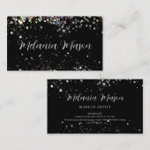 メイクアップアーティスト輝くホログラフィックグリッターブラック 名刺 (正面/裏面)