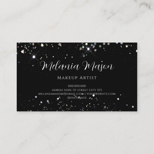 メイクアップアーティスト輝くホログラフィックグリッターブラック 名刺 (裏面)