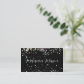 メイクアップアーティスト輝くホログラフィックグリッターブラック 名刺 (スタンド正面)