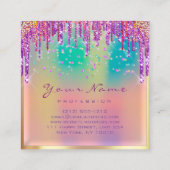 メイクアップアーティスト遺跡自筆画ピンク紫ユニコーン スクエア名刺 (裏面)