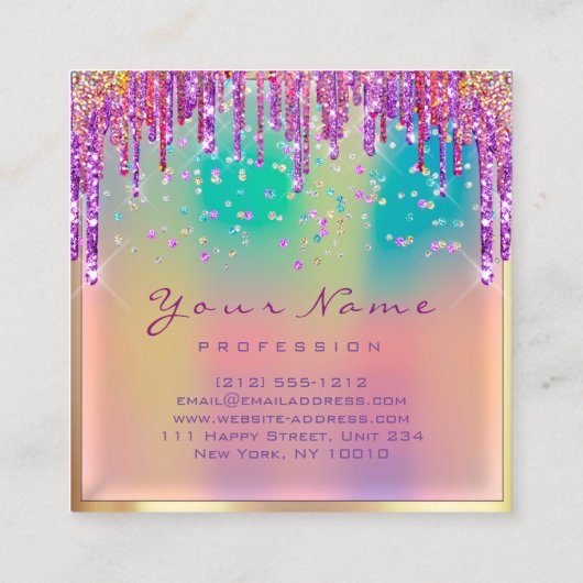 メイクアップアーティスト遺跡自筆画ピンク紫ユニコーン スクエア名刺 (裏面)