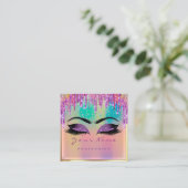 メイクアップアーティスト遺跡自筆画ピンク紫ユニコーン スクエア名刺 (スタンド正面)