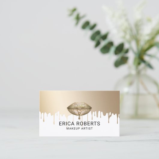 メイクアップアーティスト金ゴールドの唇が滴モダンる 名刺 (スタンド正面)