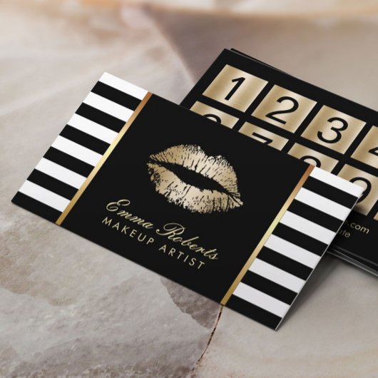 メイクアップアーティスト金ゴールドの唇モダンストライプの数 ロイヤリティカード