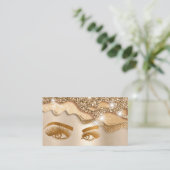 メイクアップアーティスト金ゴールドアイ美しいサロン滴下金ゴールド 名刺 (スタンド正面)