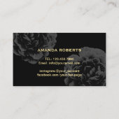 メイクアップアーティスト金ゴールドエレガントスクリプトブラックフローラ 名刺 (裏面)