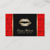メイクアップアーティスト金ゴールドエレガントリップ赤バラ 名刺 (正面)