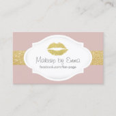 メイクアップアーティスト金ゴールドグリッターリップエレガントダスティピンク 名刺 (正面)