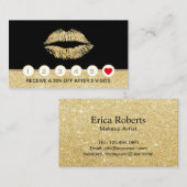 メイクアップアーティスト金ゴールドグリッターリップサロンロイヤリティ ロイヤリティカード (正面/裏面)