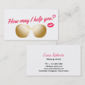 メイクアップアーティスト金ゴールドサングラス&レッドキス 名刺 (正面/裏面)