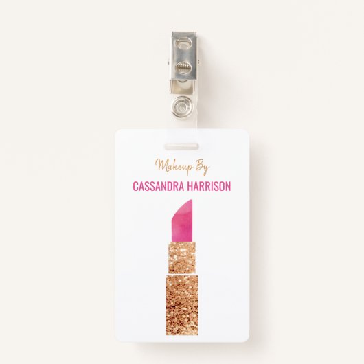 メイクアップアーティスト金ゴールドシークイン水彩美しいサロン バッジ (正面クリップ)