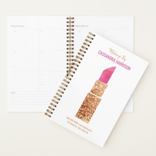 メイクアップアーティスト金ゴールドシークイン水彩美しいサロン プランナー手帳 (ディスプレー)