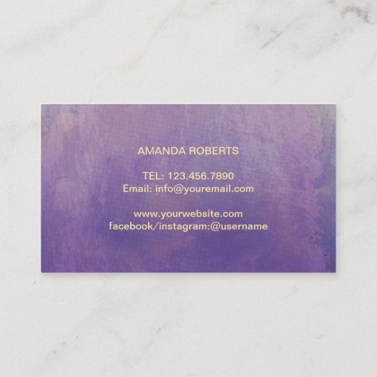 メイクアップアーティスト金ゴールドスクリプト上品な紫のストライプ 名刺 (裏面)