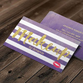 メイクアップアーティスト金ゴールドスクリプト上品な紫のストライプ 名刺