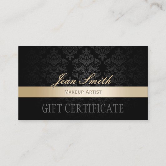 メイクアップアーティスト金ゴールドストライプのダマスクのギフト券 割引カード (正面)