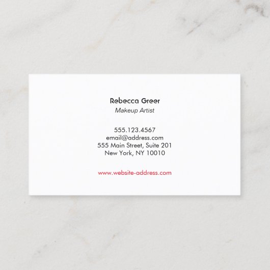 メイクアップアーティスト金ゴールドタイポグラフィレッドリップスティックキス 名刺 (裏面)