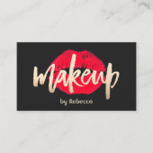 メイクアップアーティスト金ゴールドタイポグラフィレッドリップスティックキス 名刺 (正面)