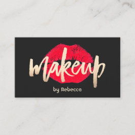 メイクアップアーティスト金ゴールドタイポグラフィレッドリップスティックキス 名刺
