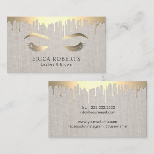 メイクアップアーティスト金ゴールドドリップスラッシュサロンクラッシリーリネン 名刺 (正面/裏面)