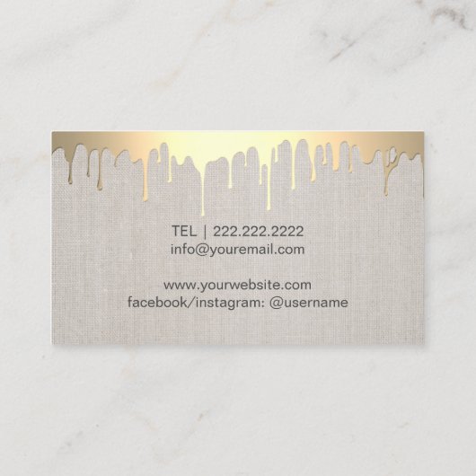 メイクアップアーティスト金ゴールドドリップスラッシュサロンクラッシリーリネン 名刺 (裏面)