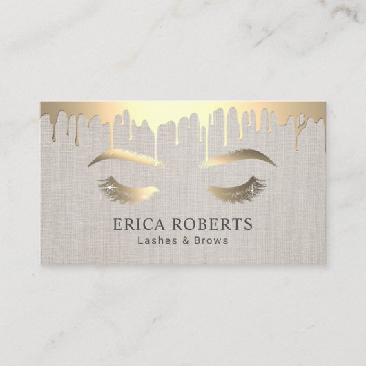 メイクアップアーティスト金ゴールドドリップスラッシュサロンクラッシリーリネン 名刺 (正面)