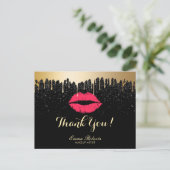 メイクアップアーティスト金ゴールドドリップレッドリップサロンありがとう ポストカード (スタンド正面)