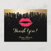 メイクアップアーティスト金ゴールドドリップレッドリップサロンありがとう ポストカード (正面)