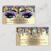 メイクアップアーティスト金ゴールドパープルラッシュホログラフィードリップ 名刺 (正面/裏面)