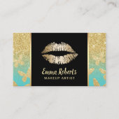 メイクアップアーティスト金ゴールドモダングリッター蝶 名刺 (正面)