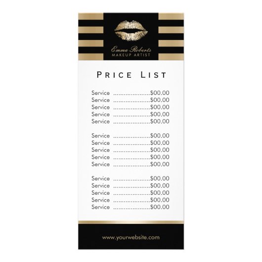 メイクアップアーティスト金ゴールドモダンストライプリップ価格表 ラックカード (正面)