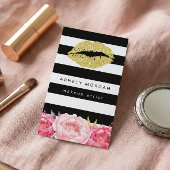 メイクアップアーティスト金ゴールドモダンフローラデコストライプ 名刺