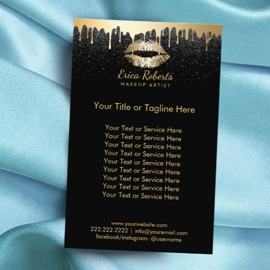 メイクアップアーティスト金ゴールドモダンリップズブラックグリッター チラシ