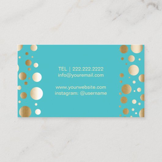 メイクアップアーティスト金ゴールドモダンリップドットターコイズ 名刺 (裏面)