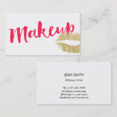 メイクアップアーティスト金ゴールドモダンリップ赤いスクリプトプレーン 名刺 (正面/裏面)