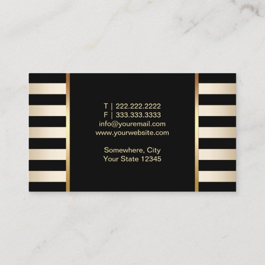 メイクアップアーティスト金ゴールドモダンリップ黒金ゴールドストライプ 名刺 (裏面)