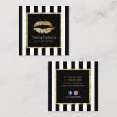 メイクアップアーティスト金ゴールドリップサロンストライプモダン スクエア名刺 (正面/裏面)