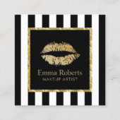 メイクアップアーティスト金ゴールドリップサロンストライプモダン スクエア名刺 (正面)