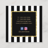メイクアップアーティスト金ゴールドリップサロンストライプモダン スクエア名刺 (裏面)