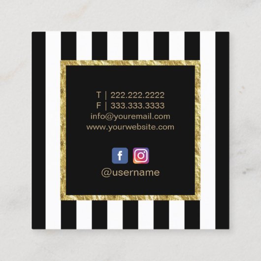 メイクアップアーティスト金ゴールドリップサロンストライプモダン スクエア名刺 (裏面)