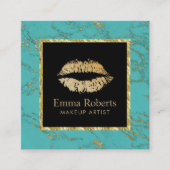 メイクアップアーティスト金ゴールドリップサロントレンディーターコイズ スクエア名刺 (正面)